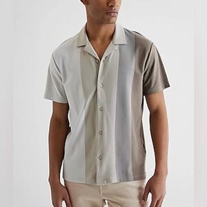 Men’s Express Striped Cotton-Blend Button Down Polo Brown